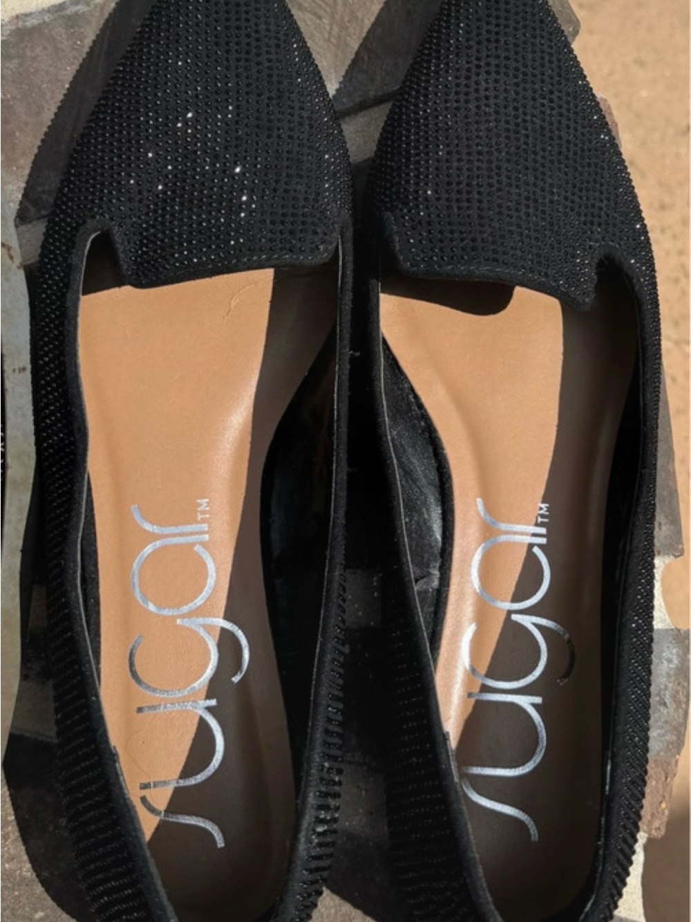 Black Pointed Toe Flats by Sugar